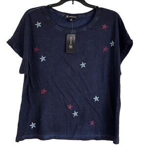 INC INTERNATIONAL Women's Indigo Sea Cotton Star-Print Crewneck T-Shirt SZ M